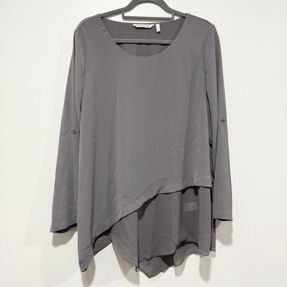 Soft Surroundings Mayfair Blouse Size Large Petite Gray  Asymmetrical Tunic Top